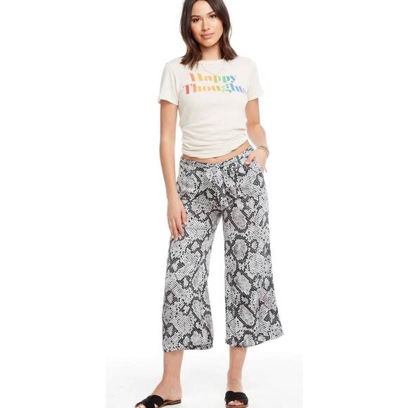 Chaser Heirloom Woven Black and White Snake Print Tie Waist Culottes - S - Picture 1 of 7